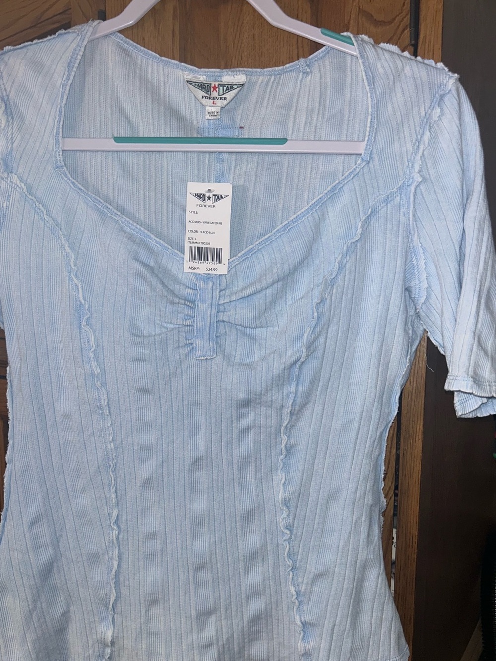 Forever 21 Pale Blue Ribbed Scoop-Neck Short Sleeve Tee